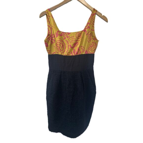 RACHEL Roy Floral Shanghai Ochre Lotus Color Block Mix Print Tweed Dress 2 - Picture 2 of 7